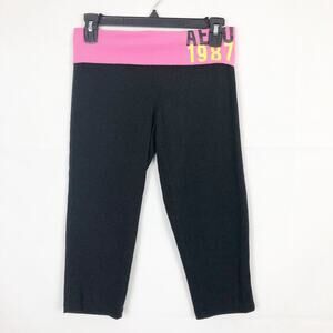 Aeropostale Mid-Rise Black/Pink Women's Crop Leggings